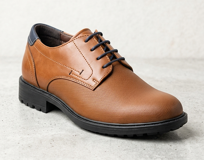 AM Premium Men's Tan Textured Derby Shoes with Navy Accent